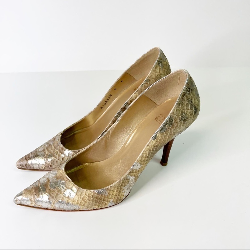 Stuart Weitzman Iris Honey Mica Python Pump Sz 8 - image 5